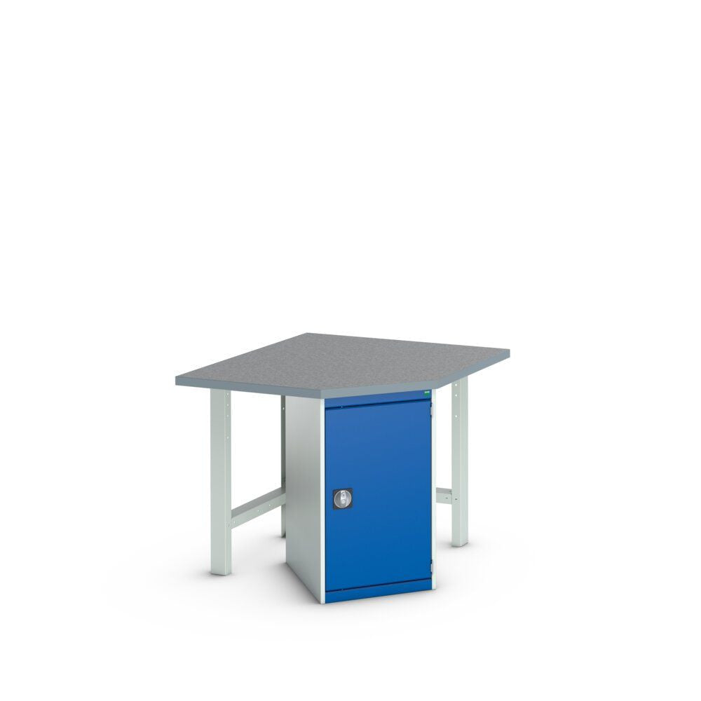 Bott Cubio Pedestal Corner Bench (Lino) with Cupboard / 2x Endframes, 1125x1125x940mm, gentian blue