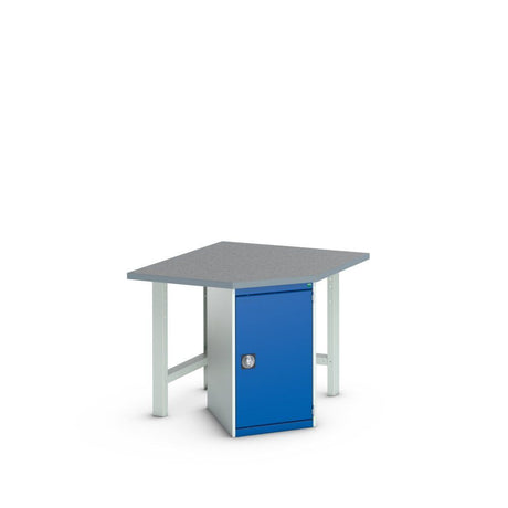 Bott Cubio Pedestal Corner Bench (Lino) with Cupboard / 2x Endframes, 1125x1125x940mm, gentian blue