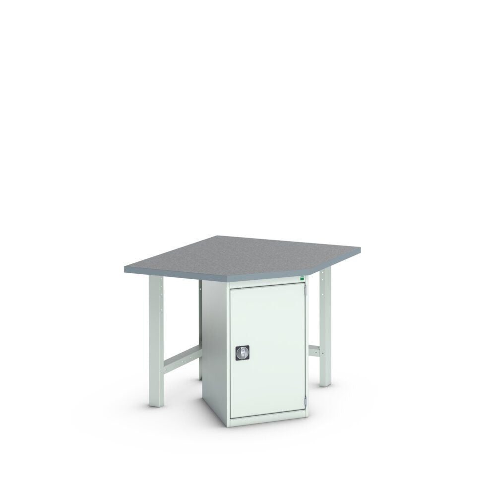 Bott Cubio Pedestal Corner Bench (Lino) with Cupboard / 2x Endframes, 1125x1125x940mm, light grey