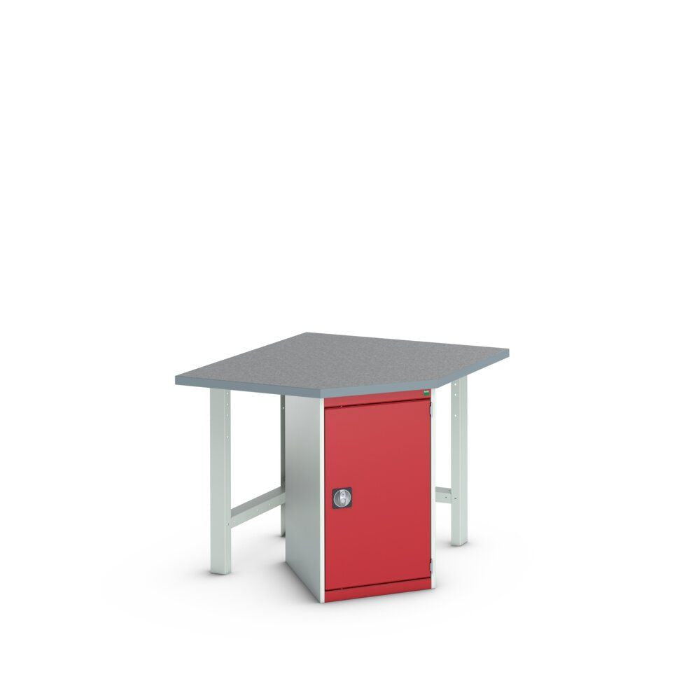 Bott Cubio Pedestal Corner Bench (Lino) with Cupboard / 2x Endframes, 1125x1125x940mm, crimson red