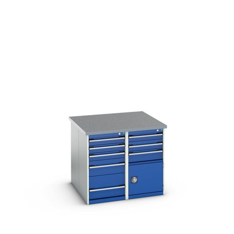 Bott Cubio Pedestal Island Bench (Lino) 2x 5 Drawer / 2x 3 Drawer-Door Cabinets, 1100x1100x940mm, gentian blue