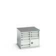Bott Cubio Pedestal Island Bench (Lino) 2x 5 Drawer / 2x 3 Drawer-Door Cabinets, 1100x1100x940mm, light grey
