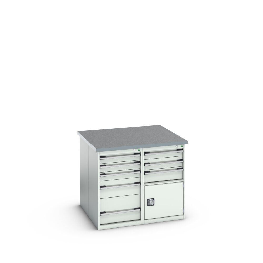 Bott Cubio Pedestal Island Bench (Lino) 2x 5 Drawer / 2x 3 Drawer-Door Cabinets, 1100x1100x940mm, light grey