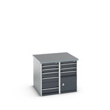 Bott Cubio Pedestal Island Bench (Lino) 2x 5 Drawer / 2x 3 Drawer-Door Cabinets, 1100x1100x940mm, anthracite grey