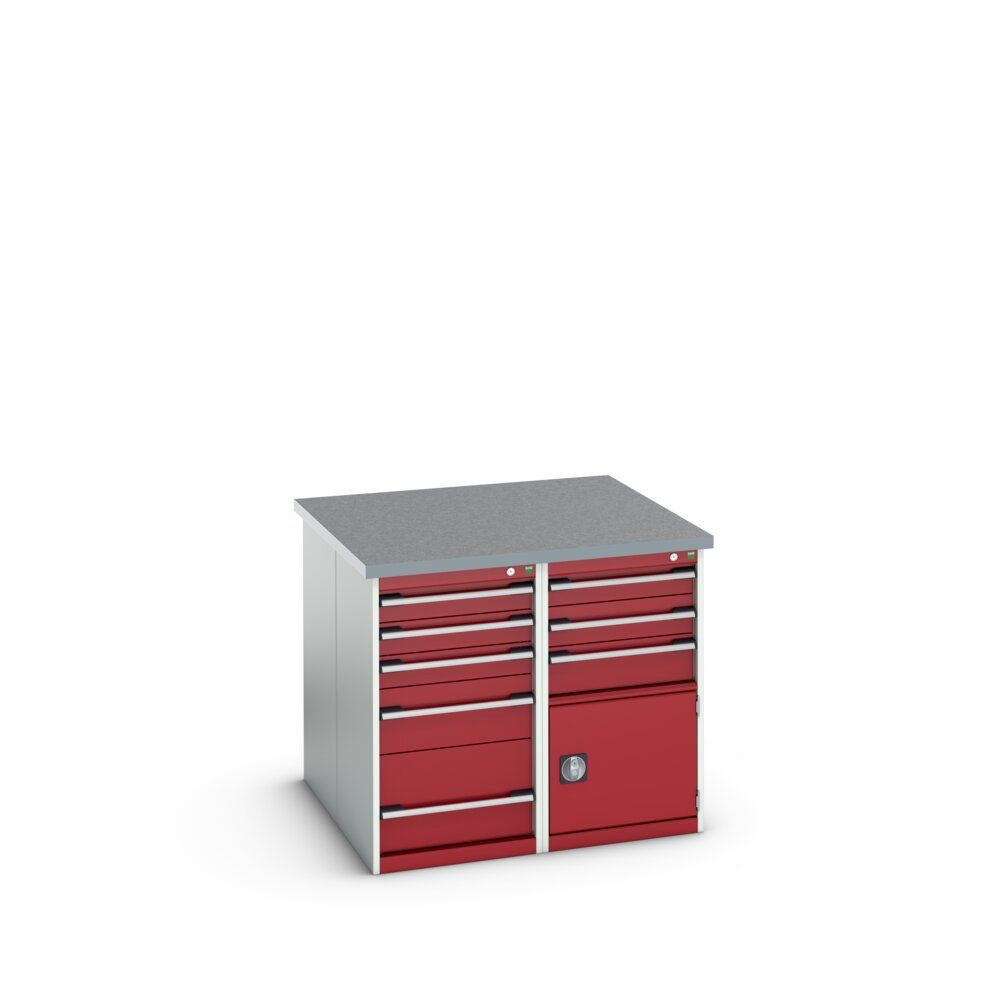 Bott Cubio Pedestal Island Bench (Lino) 2x 5 Drawer / 2x 3 Drawer-Door Cabinets, 1100x1100x940mm, crimson red