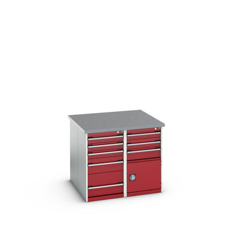 Bott Cubio Pedestal Island Bench (Lino) 2x 5 Drawer / 2x 3 Drawer-Door Cabinets, 1100x1100x940mm, crimson red
