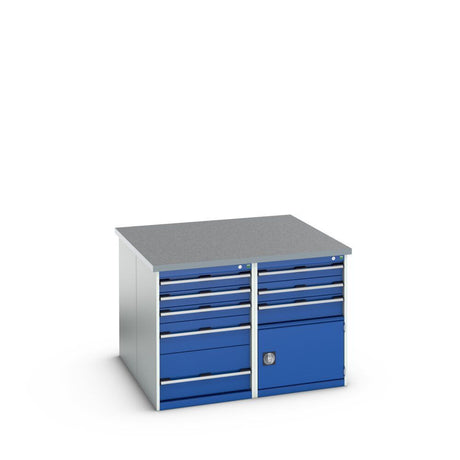 Bott Cubio Pedestal Island Bench (Lino) 2x 5 Drawer / 2x 3 Drawer-Door Cabinets, 1350x1350x940mm, gentian blue