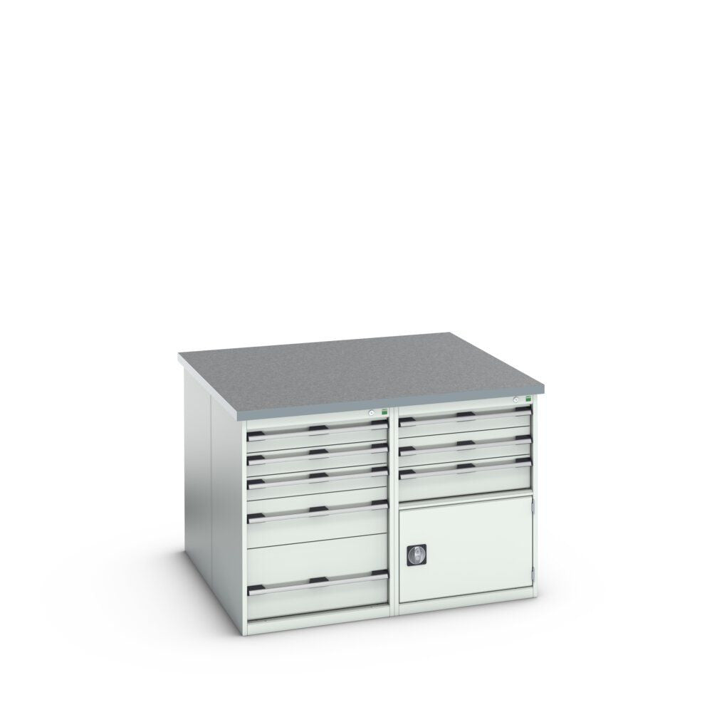 Bott Cubio Pedestal Island Bench (Lino) 2x 5 Drawer / 2x 3 Drawer-Door Cabinets, 1350x1350x940mm, light grey