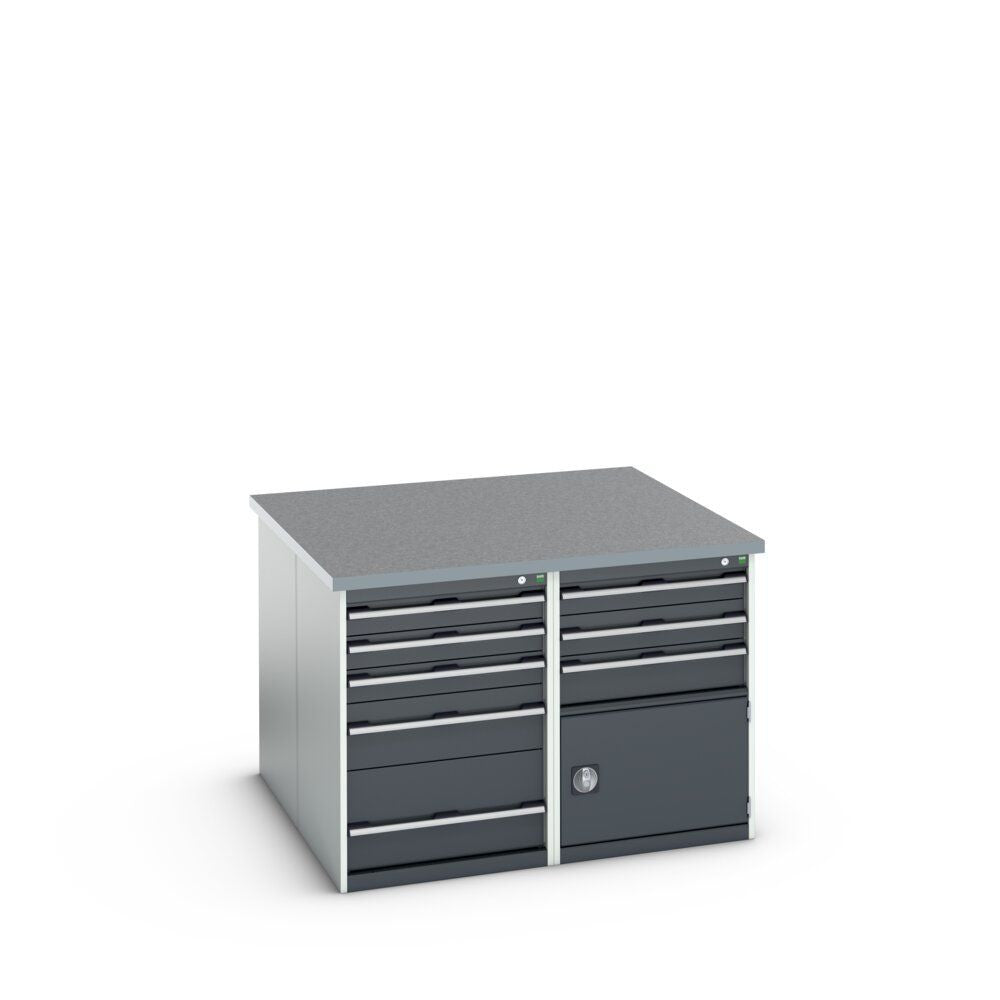 Bott Cubio Pedestal Island Bench (Lino) 2x 5 Drawer / 2x 3 Drawer-Door Cabinets, 1350x1350x940mm, anthracite grey