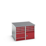 Bott Cubio Pedestal Island Bench (Lino) 2x 5 Drawer / 2x 3 Drawer-Door Cabinets, 1350x1350x940mm, crimson red
