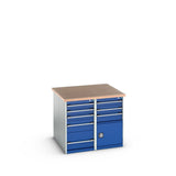 Bott Cubio Pedestal Island Bench (Multiplex) 2x 5 Drawer / 2x 3 Drawer-Door Cabinets, 1100x1100x940mm, gentian blue