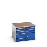 Bott Cubio Pedestal Island Bench (Multiplex) 2x 5 Drawer / 2x 3 Drawer-Door Cabinets, 1350x1350x940mm, gentian blue