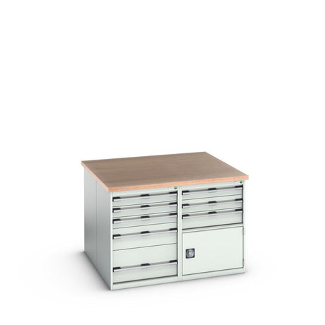 Bott Cubio Pedestal Island Bench (Multiplex) 2x 5 Drawer / 2x 3 Drawer-Door Cabinets, 1350x1350x940mm, light grey