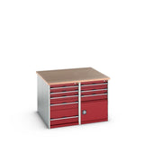 Bott Cubio Pedestal Island Bench (Multiplex) 2x 5 Drawer / 2x 3 Drawer-Door Cabinets, 1350x1350x940mm, crimson red