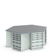 Bott Cubio Pedestal Island Bench (Lino) Hexagonal, with 6x 6 Drawer Cabinets, 2500x2165x940mm, light grey