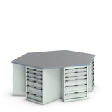 Bott Cubio Pedestal Island Bench (Lino) Hexagonal, with 6x 6 Drawer Cabinets, 2500x2165x940mm, light grey