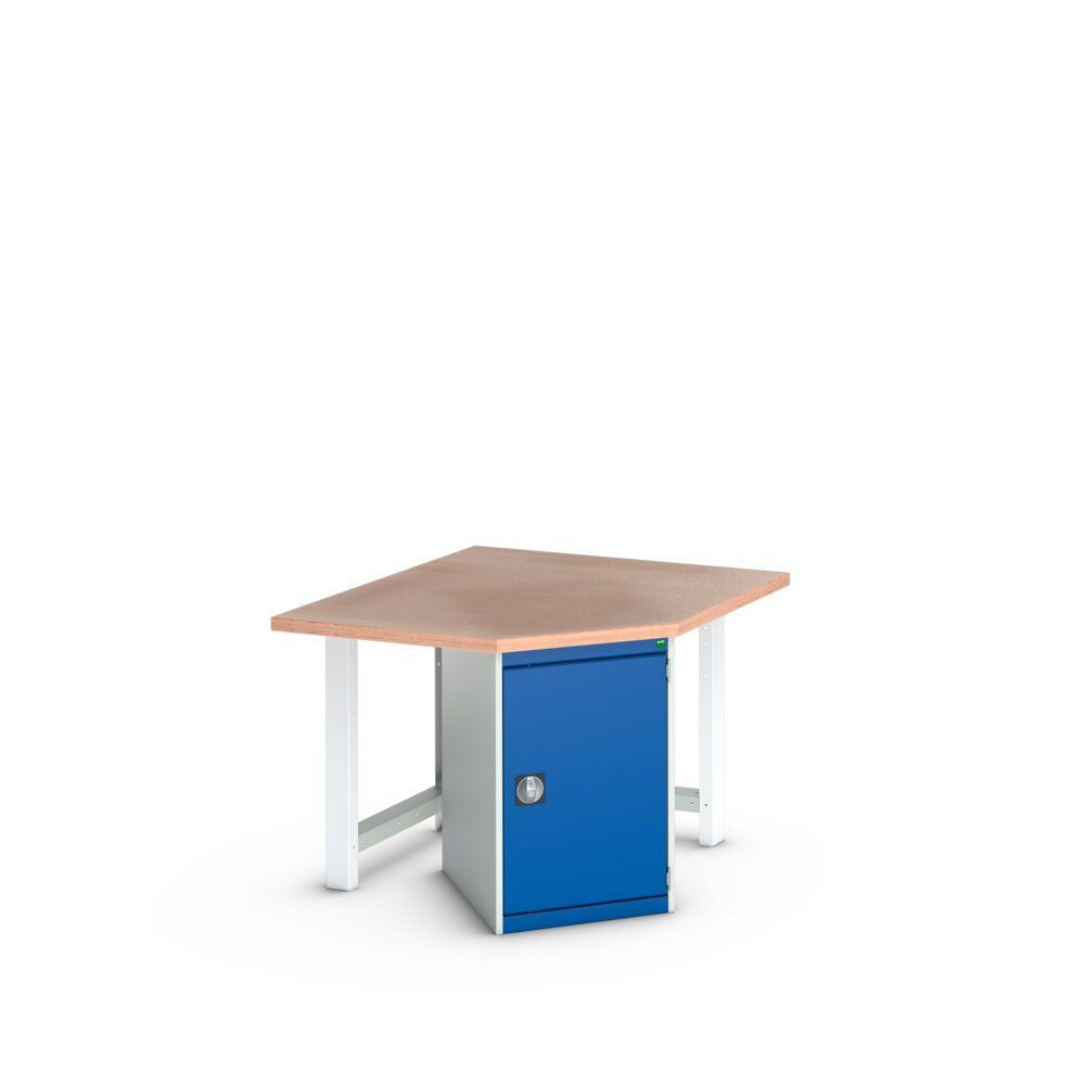 Bott Cubio Pedestal Corner Bench (Multiplex) with Cupboard / 2x Endframes, 1125x1125x840mm, gentian blue