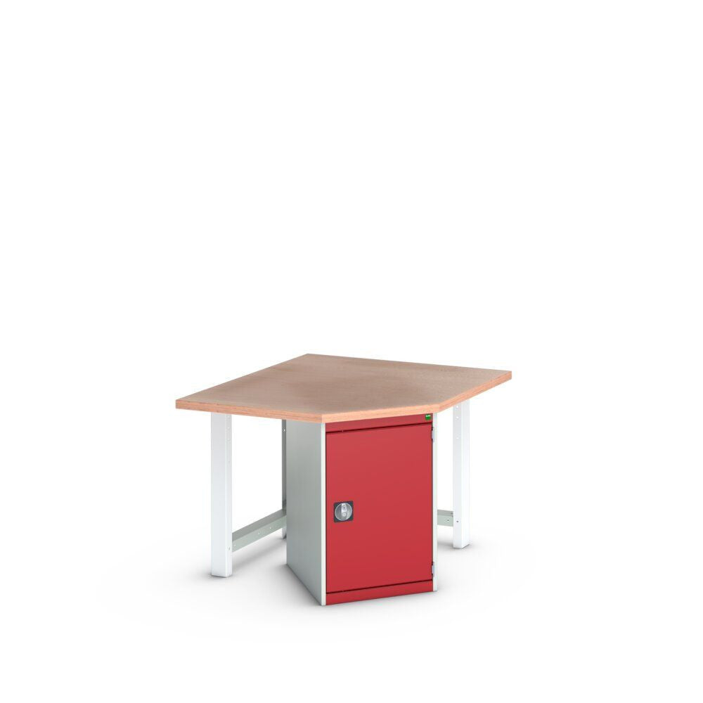 Bott Cubio Pedestal Corner Bench (Multiplex) with Cupboard / 2x Endframes, 1125x1125x840mm, crimson red