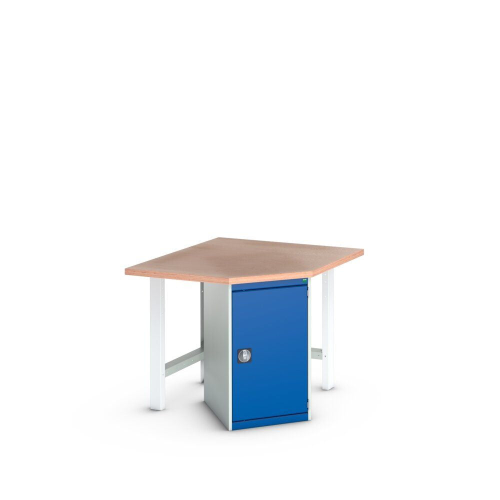Bott Cubio Pedestal Corner Bench (Multiplex) with Cupboard / 2x Endframes, 1125x1125x940mm, gentian blue