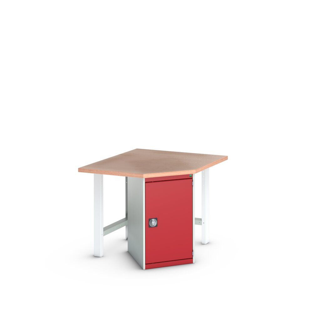 Bott Cubio Pedestal Corner Bench (Multiplex) with Cupboard / 2x Endframes, 1125x1125x940mm, crimson red