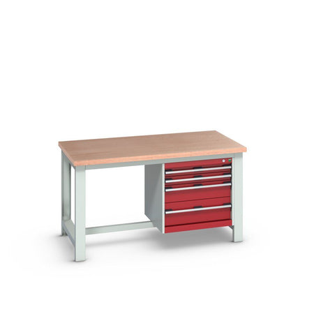 Bott Cubio Framework Bench (Multiplex) with 4 Drawer Cabinet, 1500x900x840mm, crimson red