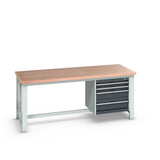 Bott Cubio Framework Bench (Multiplex) with 4 Drawer Cabinet, 2000x900x840mm, anthracite grey