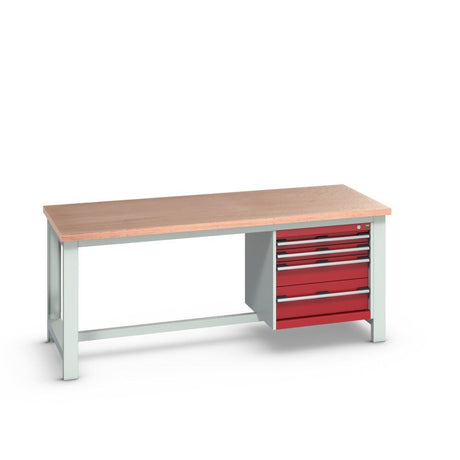 Bott Cubio Framework Bench (Multiplex) with 4 Drawer Cabinet, 2000x900x840mm, crimson red