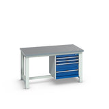 Bott Cubio Framework Bench (Lino) with 4 Drawer Cabinet, 1500x900x840mm, gentian blue
