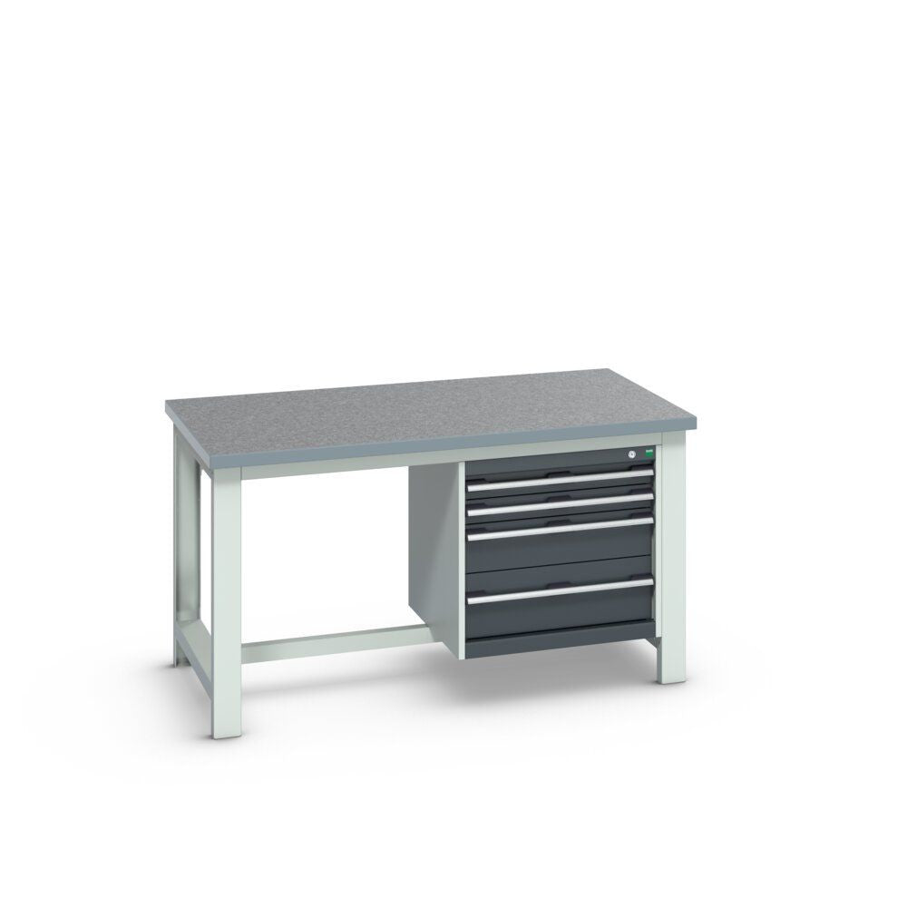 Bott Cubio Framework Bench (Lino) with 4 Drawer Cabinet, 1500x900x840mm, anthracite grey