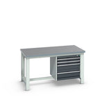 Bott Cubio Framework Bench (Lino) with 4 Drawer Cabinet, 1500x900x840mm, anthracite grey
