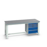 Bott Cubio Framework Bench (Lino) with 4 Drawer Cabinet, 2000x900x840mm, gentian blue