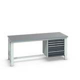 Bott Cubio Framework Bench (Lino) with 4 Drawer Cabinet, 2000x900x840mm, anthracite grey