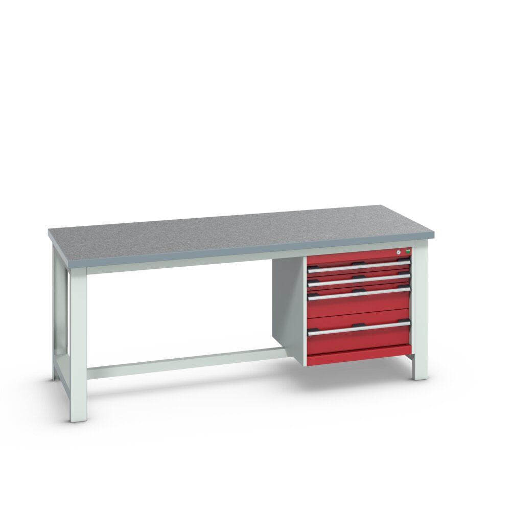Bott Cubio Framework Bench (Lino) with 4 Drawer Cabinet, 2000x900x840mm, crimson red