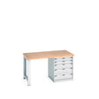 Bott Cubio Pedestal Bench (Multiplex) with 5 Drawer Cabinet / Endframe, 1500x900x840mm, light grey