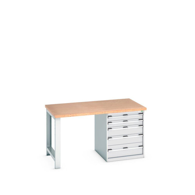 Bott Cubio Pedestal Bench (Multiplex) with 5 Drawer Cabinet / Endframe, 1500x900x840mm, light grey