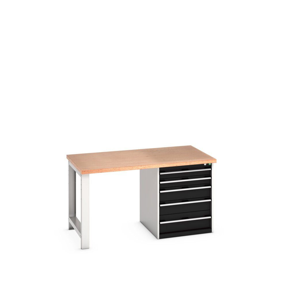 Bott Cubio Pedestal Bench (Multiplex) with 5 Drawer Cabinet / Endframe, 1500x900x840mm, anthracite grey