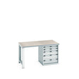 Bott Cubio Pedestal Bench (Lino) with 5 Drawer Cabinet / Endframe, 1500x900x840mm, light grey