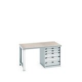 Bott Cubio Pedestal Bench (Lino) with 5 Drawer Cabinet / Endframe, 1500x900x840mm, light grey