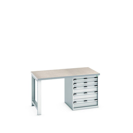 Bott Cubio Pedestal Bench (Lino) with 5 Drawer Cabinet / Endframe, 1500x900x840mm, light grey
