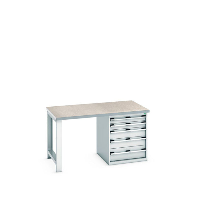 Bott Cubio Pedestal Bench (Lino) with 5 Drawer Cabinet / Endframe, 1500x900x840mm, light grey