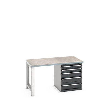Bott Cubio Pedestal Bench (Lino) with 5 Drawer Cabinet / Endframe, 1500x900x840mm, anthracite grey