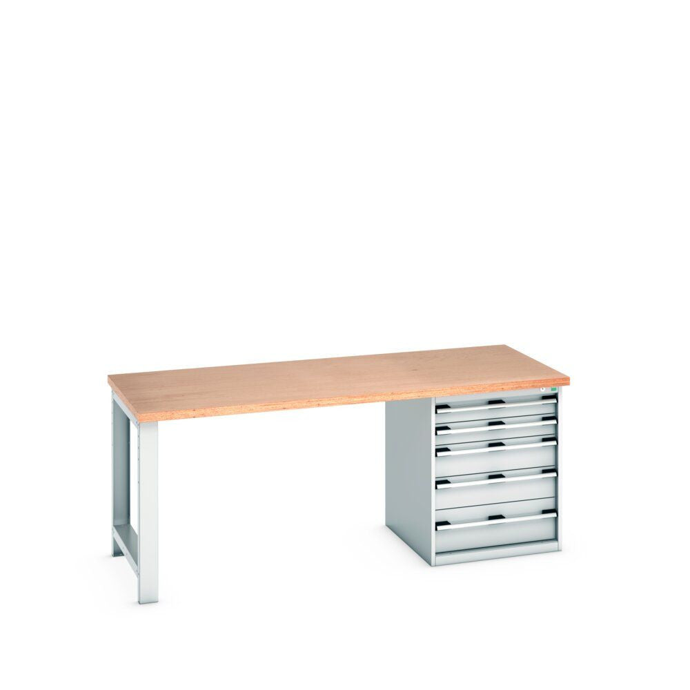 Bott Cubio Pedestal Bench (Multiplex) with 5 Drawer Cabinet / Endframe, 2000x900x840mm, light grey
