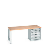 Bott Cubio Pedestal Bench (Multiplex) with 5 Drawer Cabinet / Endframe, 2000x900x840mm, light grey