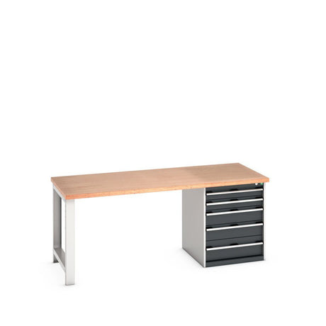 Bott Cubio Pedestal Bench (Multiplex) with 5 Drawer Cabinet / Endframe, 2000x900x840mm, anthracite grey