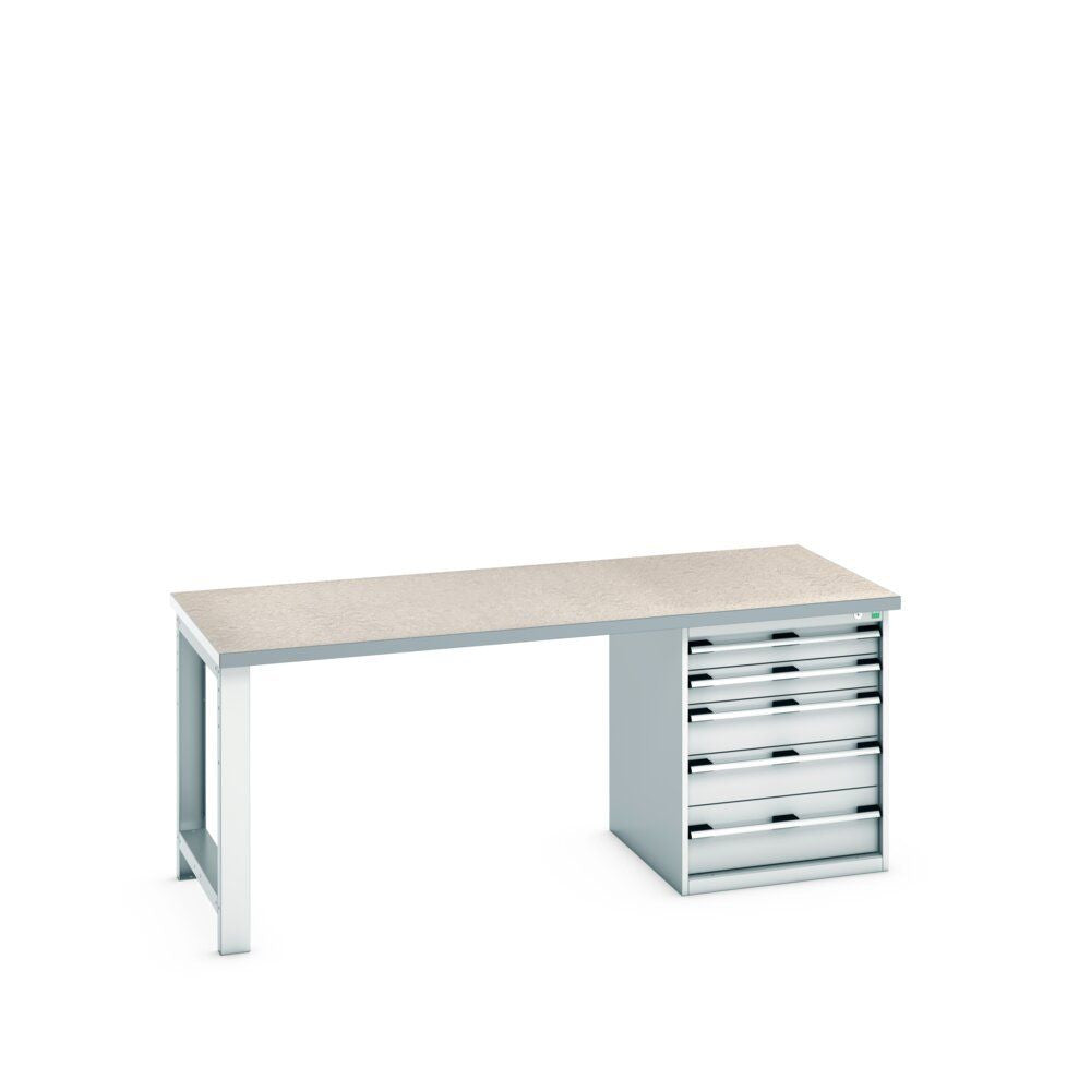 Bott Cubio Pedestal Bench (Lino) with 5 Drawer Cabinet / Endframe, 2000x900x840mm, light grey