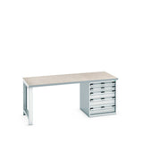 Bott Cubio Pedestal Bench (Lino) with 5 Drawer Cabinet / Endframe, 2000x900x840mm, light grey