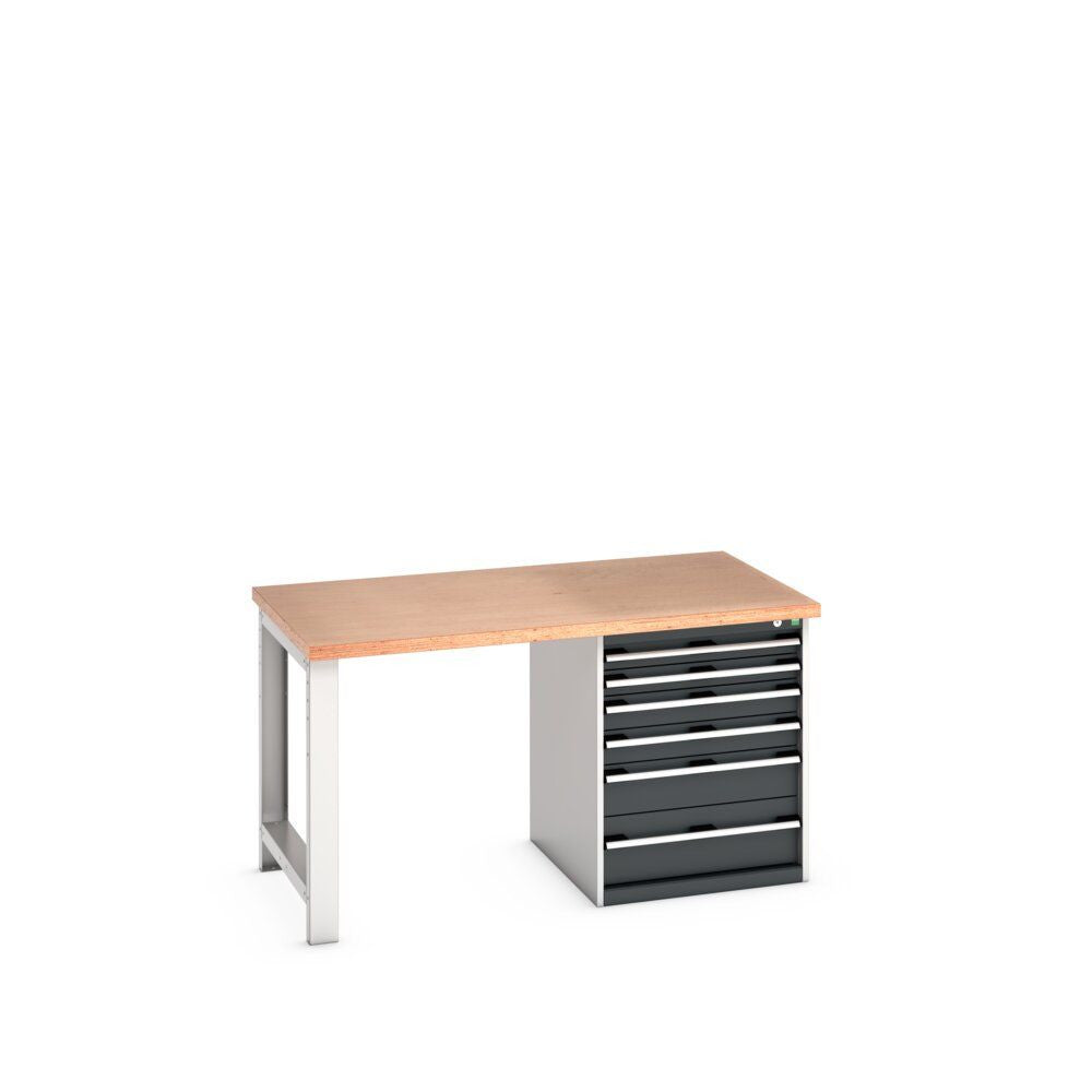Bott Cubio Pedestal Bench (Multiplex) with 6 Drawer Cabinet / Endframe, 1500x900x840mm, anthracite grey