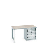 Bott Cubio Pedestal Bench (Lino) with 6 Drawer Cabinet / Endframe, 1500x900x840mm, light grey