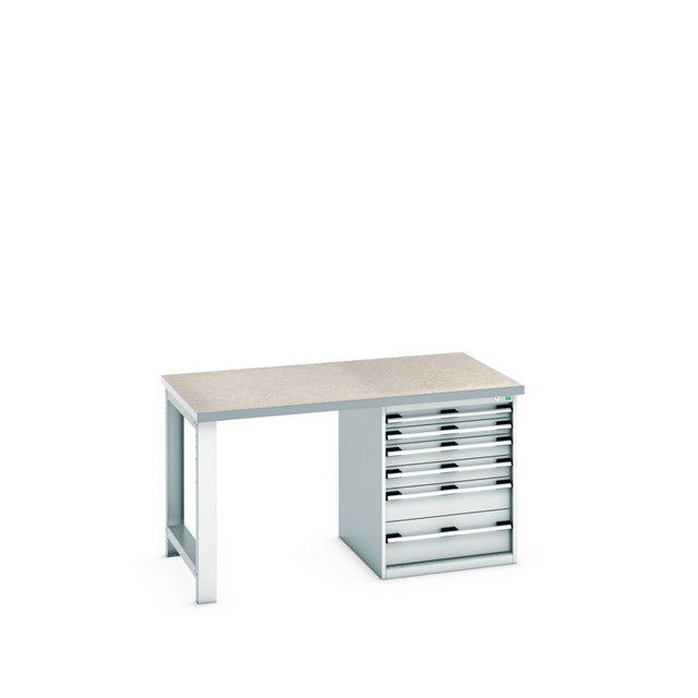Bott Cubio Pedestal Bench (Lino) with 6 Drawer Cabinet / Endframe, 1500x900x840mm, light grey
