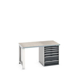 Bott Cubio Pedestal Bench (Lino) with 6 Drawer Cabinet / Endframe, 1500x900x840mm, anthracite grey
